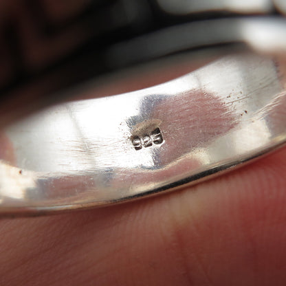 925 Sterling Silver Vintage Greek Maze Oxidized Band Ring Size 14.25