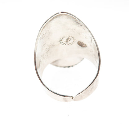 925 Sterling Silver Vintage Mexico Real Amazonite Adjustable Ring Size 8.75