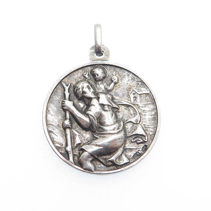 800 Silver Vintage Italy St. Christopher & Pope Paulus VI Medal Charm Pendant