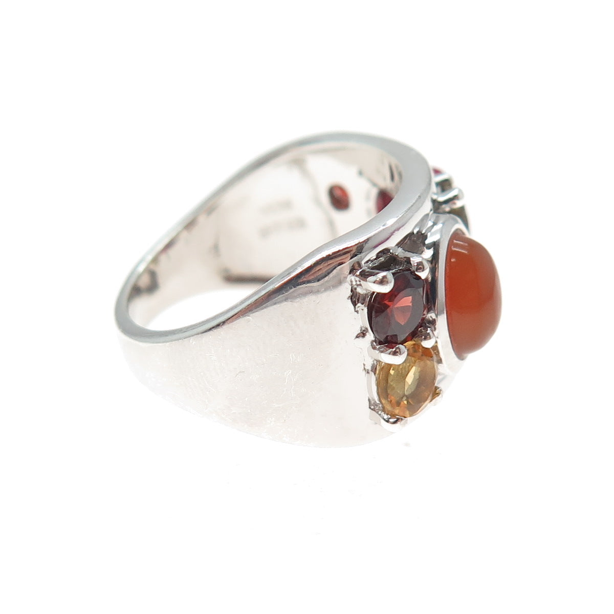 925 Sterling Silver Real Multi-Color Opal Red Garnet & Citrine Ring Size 7.25