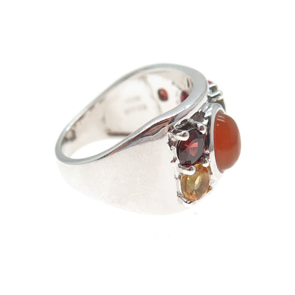 925 Sterling Silver Real Multi-Color Opal Red Garnet & Citrine Ring Size 7.25