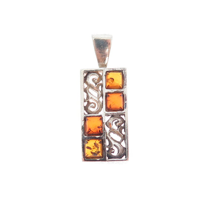 925 Sterling Silver Vintage Real Amber Charm Pendant