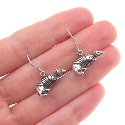 925 Sterling Silver Vintage Armadillo Oxidized Dangle Earrings