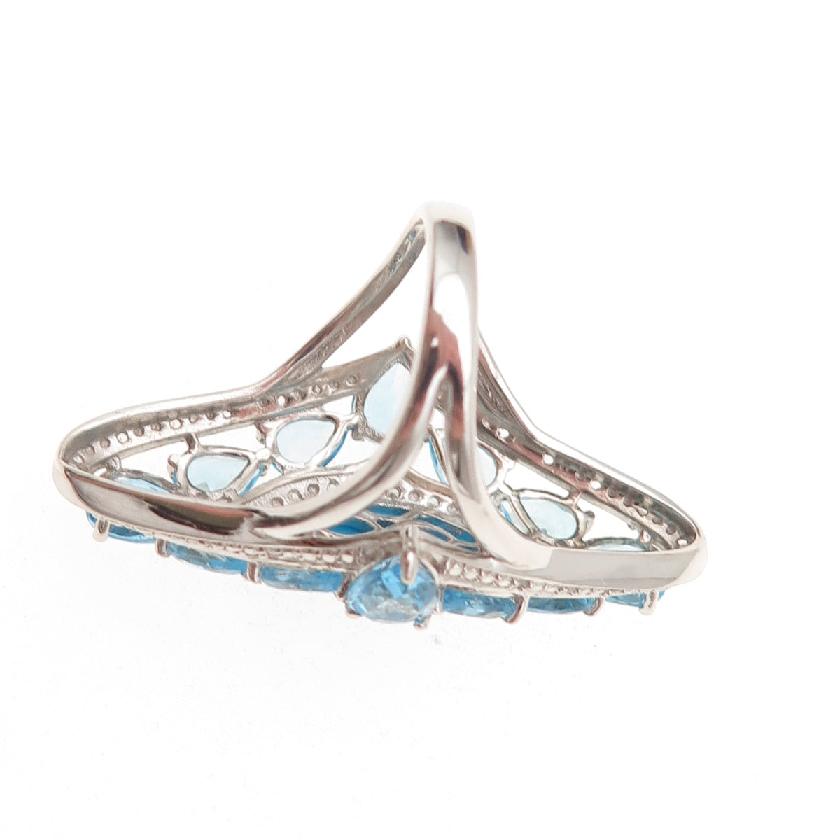 Chuck Clemency 925 Sterling Silver Real Turquoise White & Blue Topaz Ring Size 8