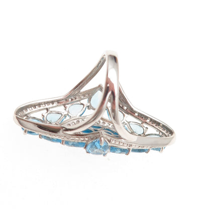 Chuck Clemency 925 Sterling Silver Real Turquoise White & Blue Topaz Ring Size 8