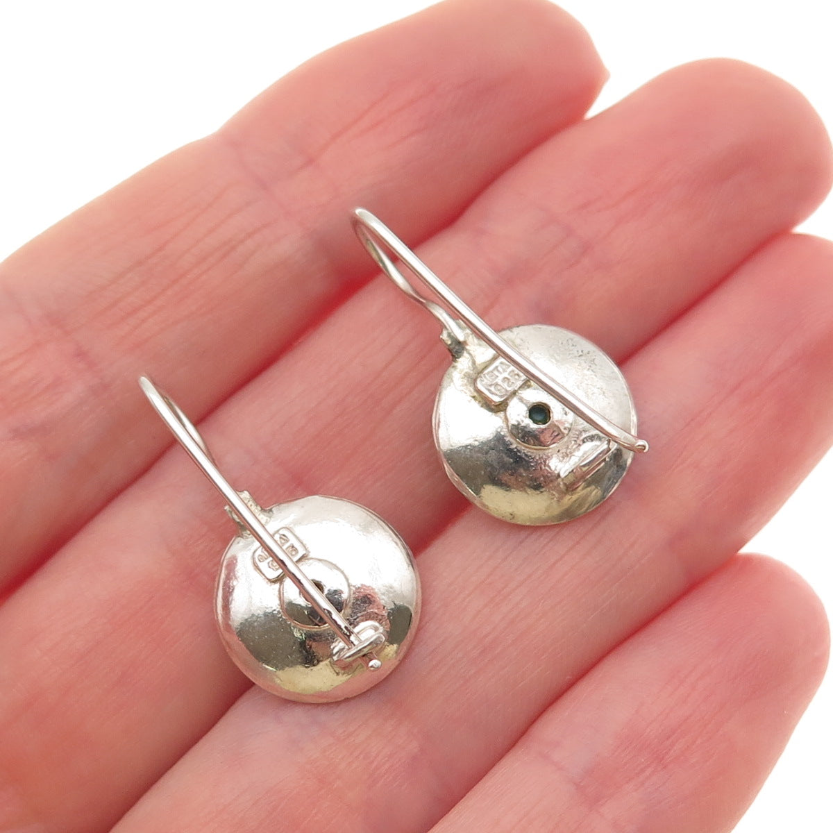 Neta 925 Sterling Silver Vintage Real Turquoise Hamsa Amulet Oxidized Earrings