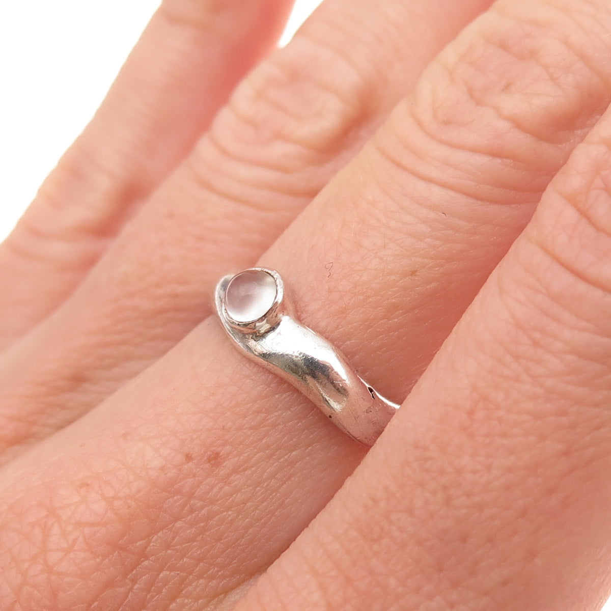 Boma Sterling Silver Vintage Real Rose Quartz Wavy Band Oxidized Ring Size 6.5