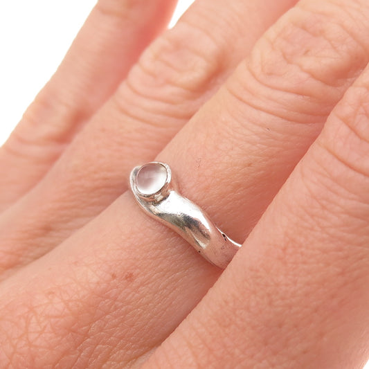 Boma Sterling Silver Vintage Real Rose Quartz Wavy Band Oxidized Ring Size 6.5