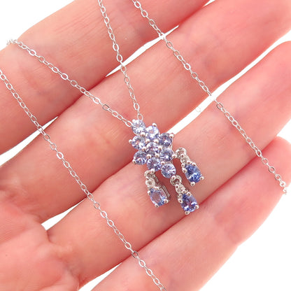 Chuck Clemency 925 Sterling Silver Real Tanzanite White Topaz Chain Necklace 20"