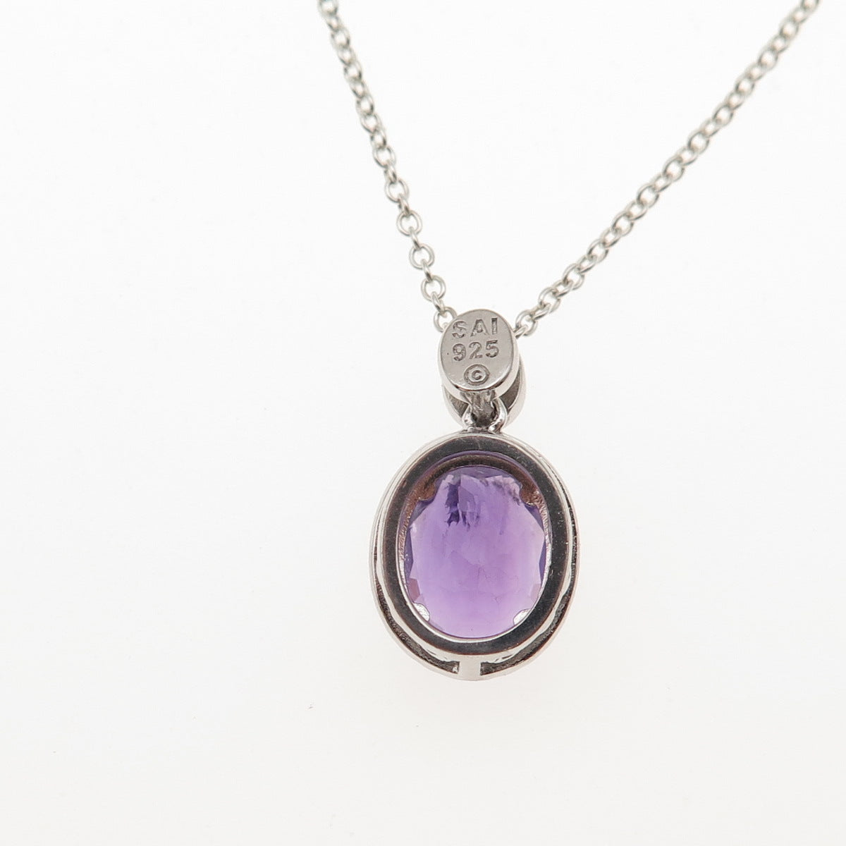 Sai 925 Sterling Silver Italy Real Diamond & Amethyst Cable Chain Necklace 18"