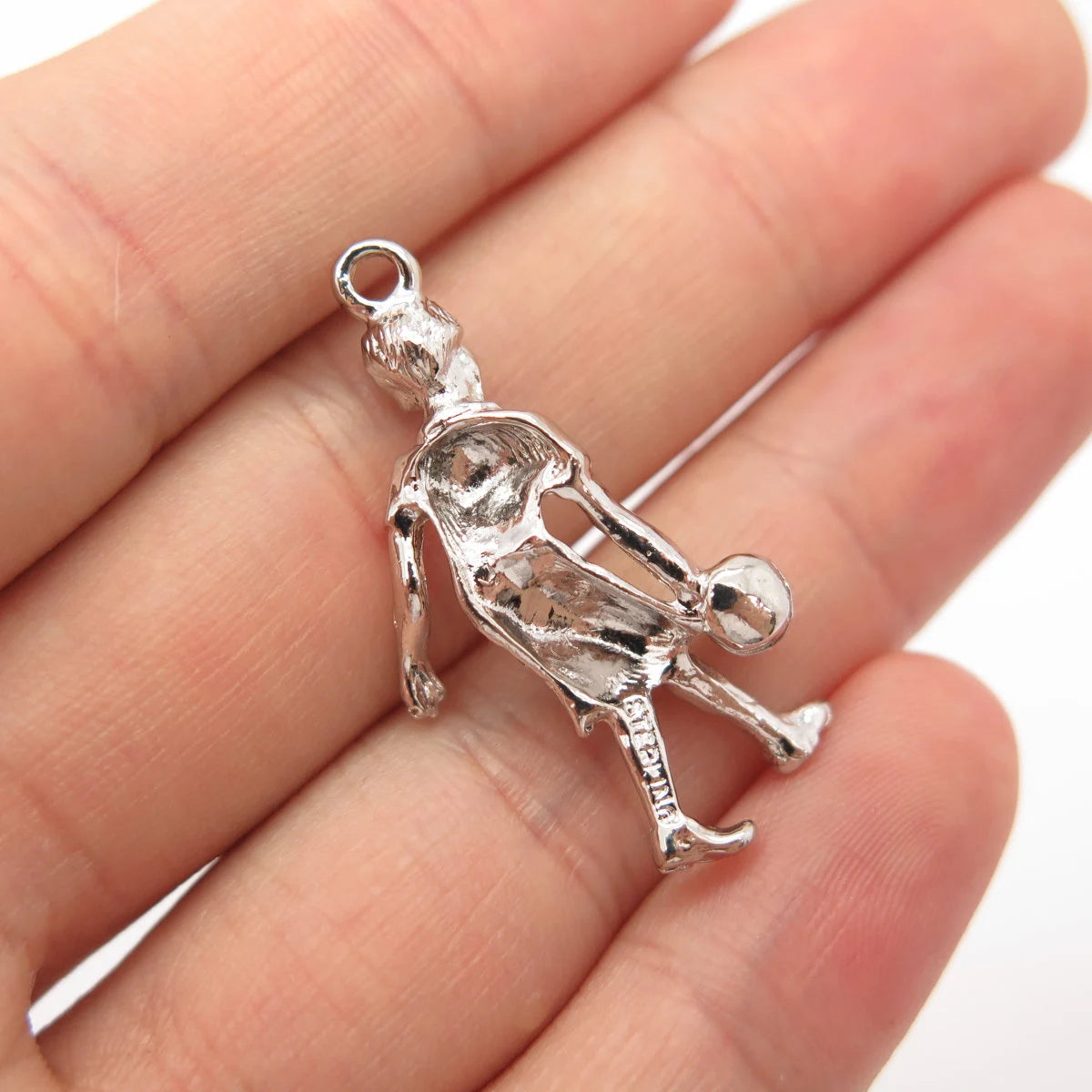 925 Sterling Silver Vintage Bowling Girl Pendant