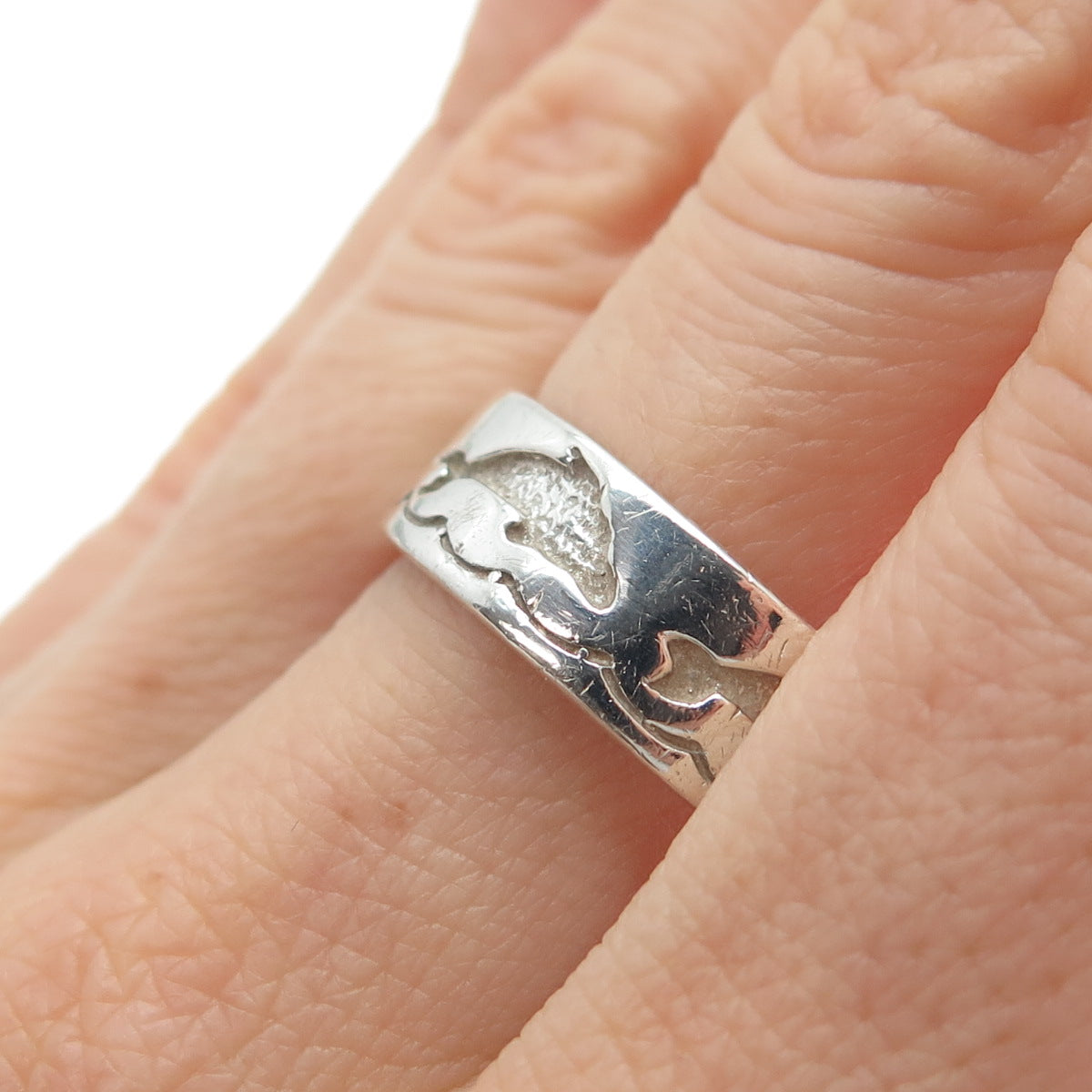 TED OTT Old Pawn Sterling Silver Vintage Dolphin Oxidized Band Ring Size 10.75