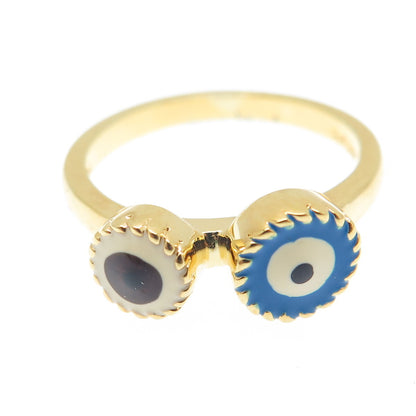 925 Sterling Silver Gold Plated Enamel Evil's Eye Amulet Ring Size 7.75
