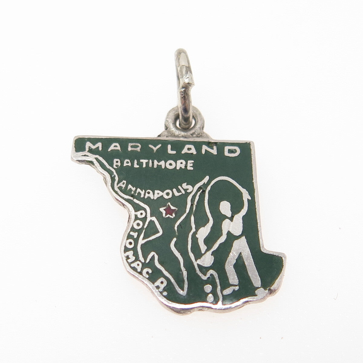 925 Sterling Silver Vintage Enamel Maryland State Map Minimalist Charm Pendant