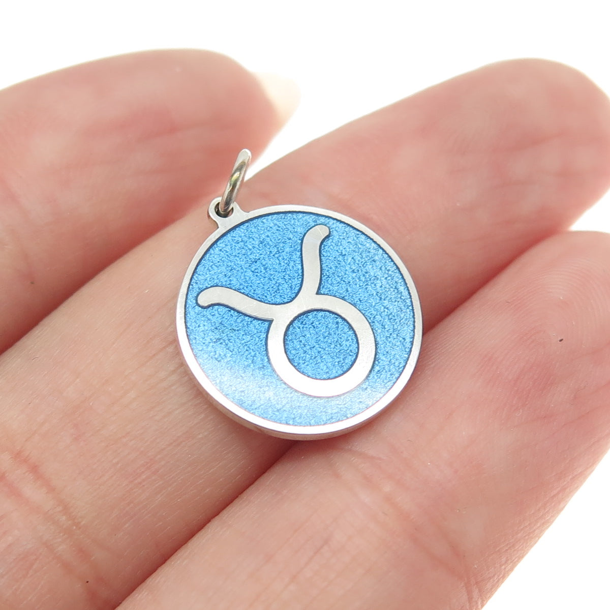 925 Sterling Silver Blue Enamel Taurus Zodiac Sign Minimalist Charm Pendant