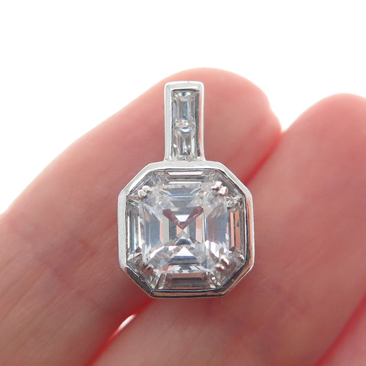 UNCAS 925 Sterling Silver Asscher & Tapered Baguette-Cut C Z Minimalist Pendant