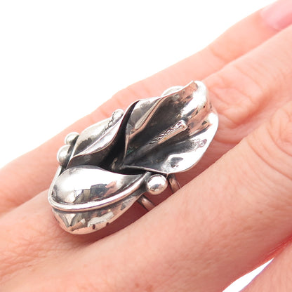 925 Sterling Silver Vintage Calla Lily Flower Oxidized Ring Size 5.5