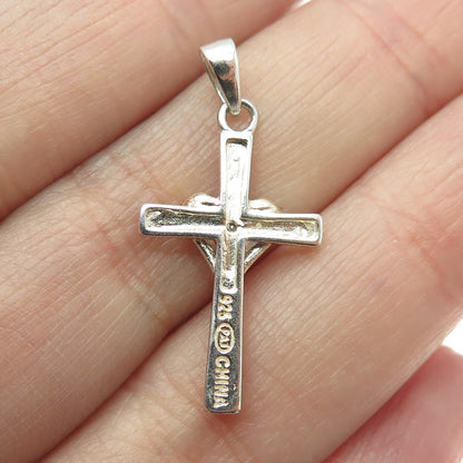 925 Sterling Silver Real White Diamond Accent Cross w/Heart Pendant