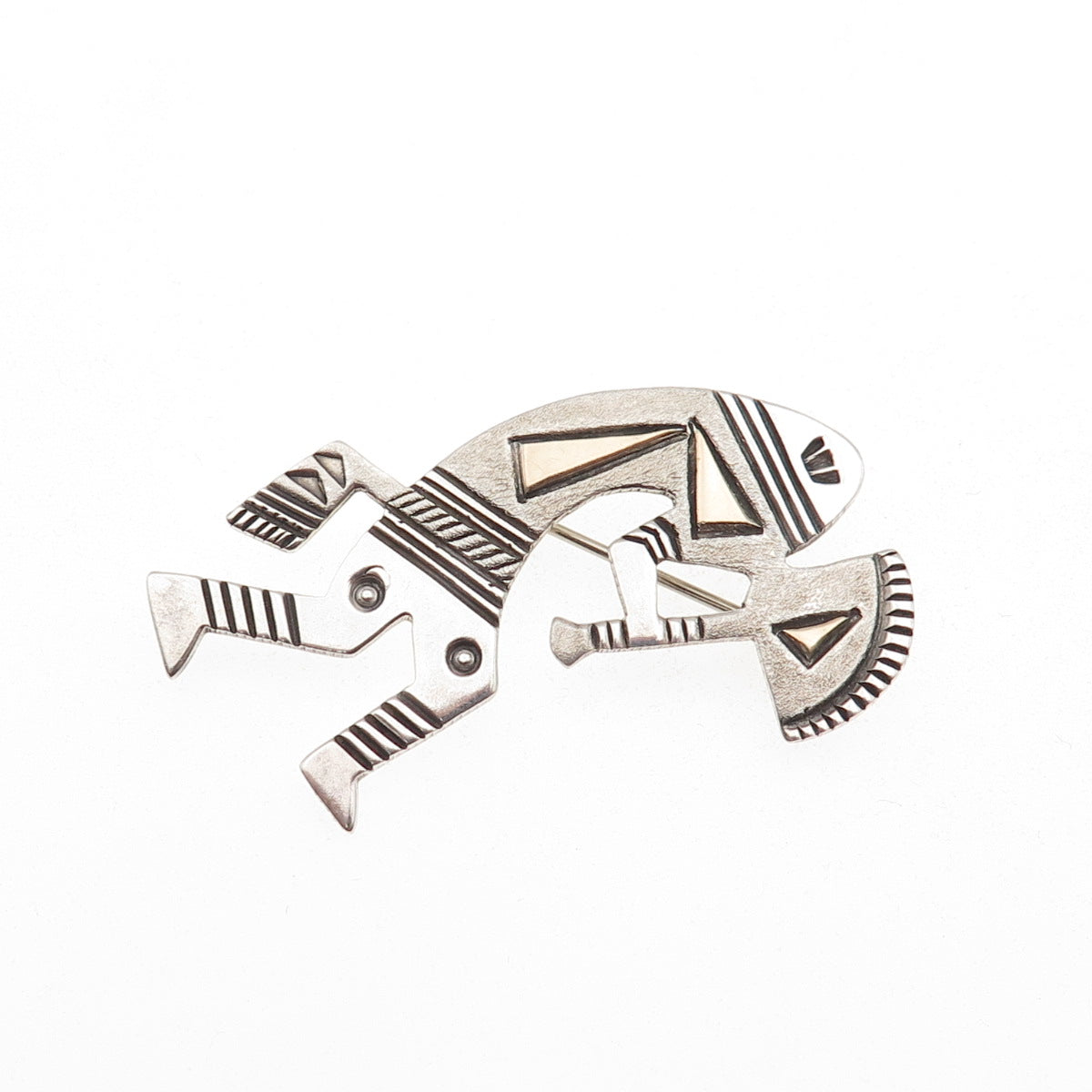Harold Joe Old Pawn 925 Sterling 14K Gold Vintage Kokopelli Pin Brooch / Pendant