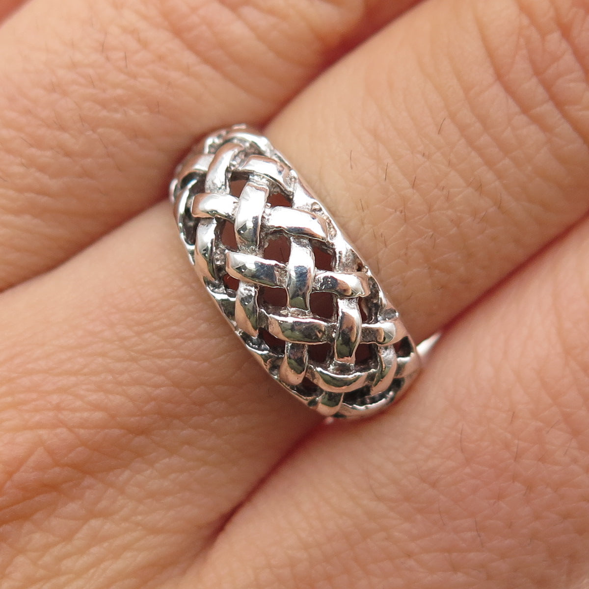 CHAPAL ZENRAY 925 Sterling Silver Vintage Woven Cage Oxidized Ring Size 7