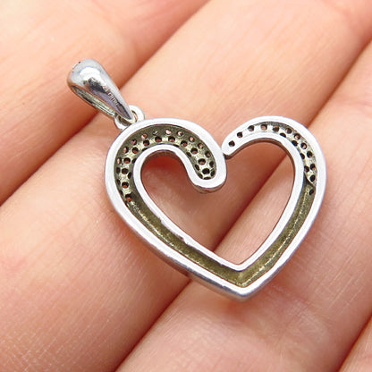 925 Sterling Silver Pave C Z Open Heart Pendant