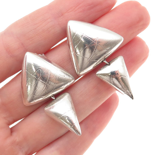 925 Sterling Silver Vintage Modernist Triangle Dangle Earrings