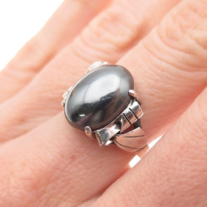925 Sterling Silver Antique Art Deco Real Hematite Oxidized Ring Size 6.25