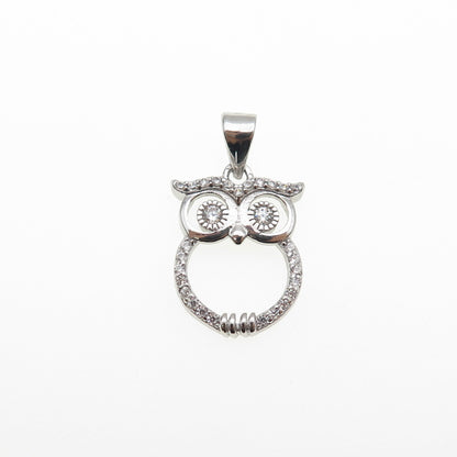 925 Sterling Silver Round-Cut C Z Owl Bird Mini Charm Pendant