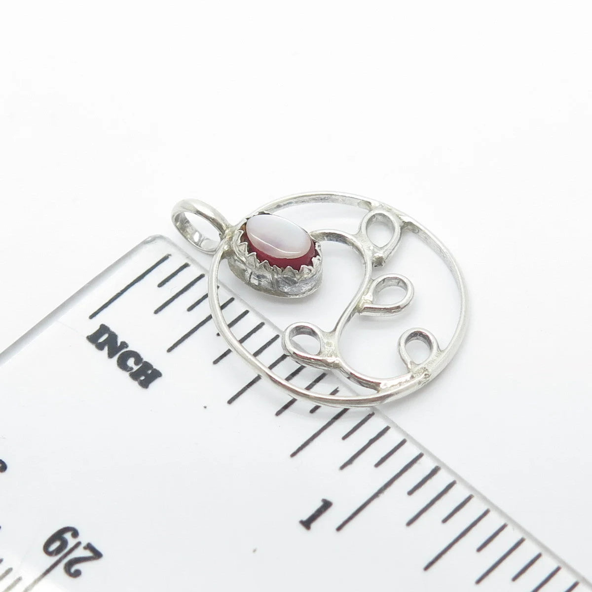925 Sterling Silver Vintage Real Mother-of-Pearl Ornate Pendant