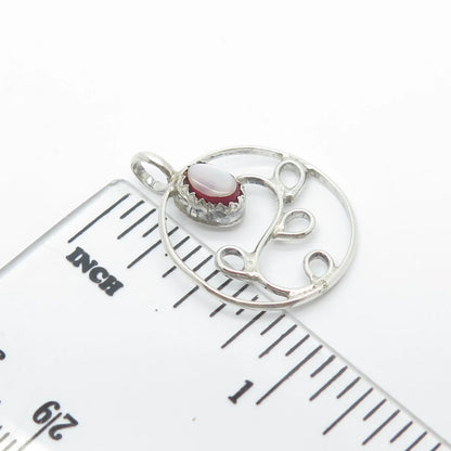 925 Sterling Silver Vintage Real Mother-of-Pearl Ornate Pendant