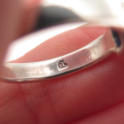 925 Sterling Silver Vintage Real Sapphire Modernist Ring Size 7.5
