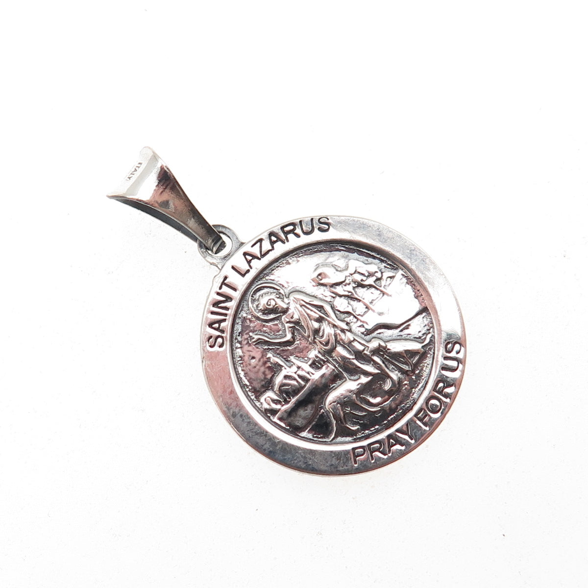 925 Sterling Silver Vintage Italy Saint Lazarus Oxidized Charm Pendant