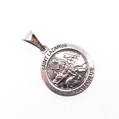 925 Sterling Silver Vintage Italy Saint Lazarus Oxidized Charm Pendant