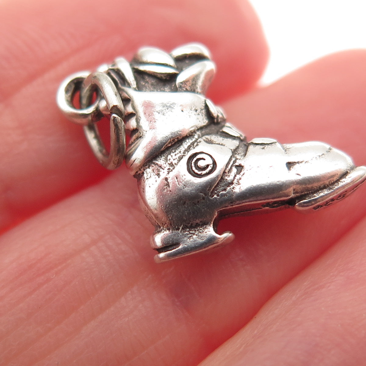 925 Sterling Silver Vintage Ski Boot Oxidized 3D Mini Charm Pendant