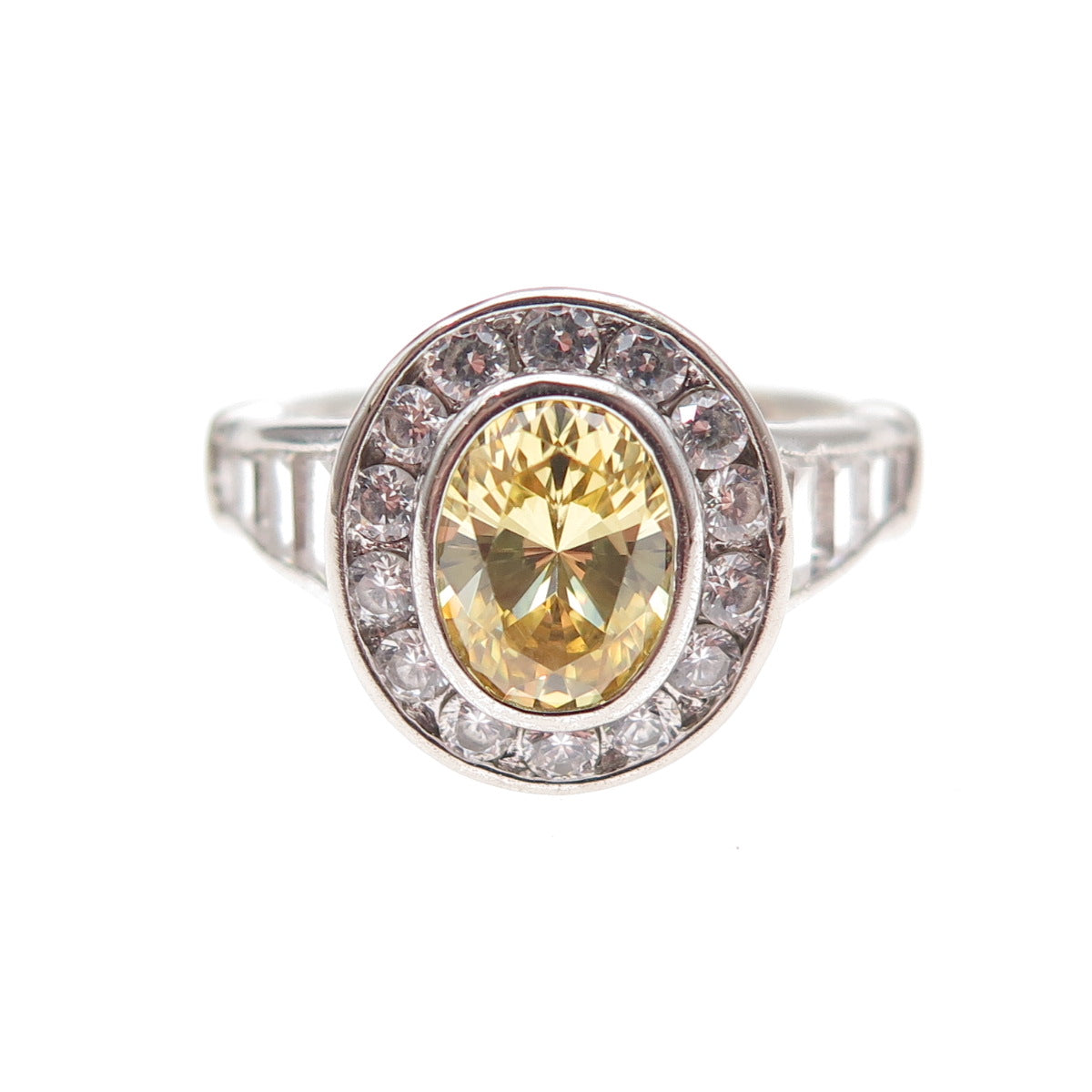925 Sterling Silver Canary & White C Z Ring Size 7.25