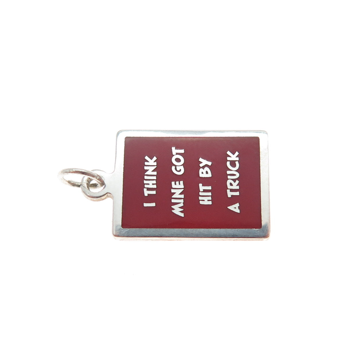 925 Sterling Red Enamel I Think Mine Got Hit By A Truck Minimalist Charm Pendant
