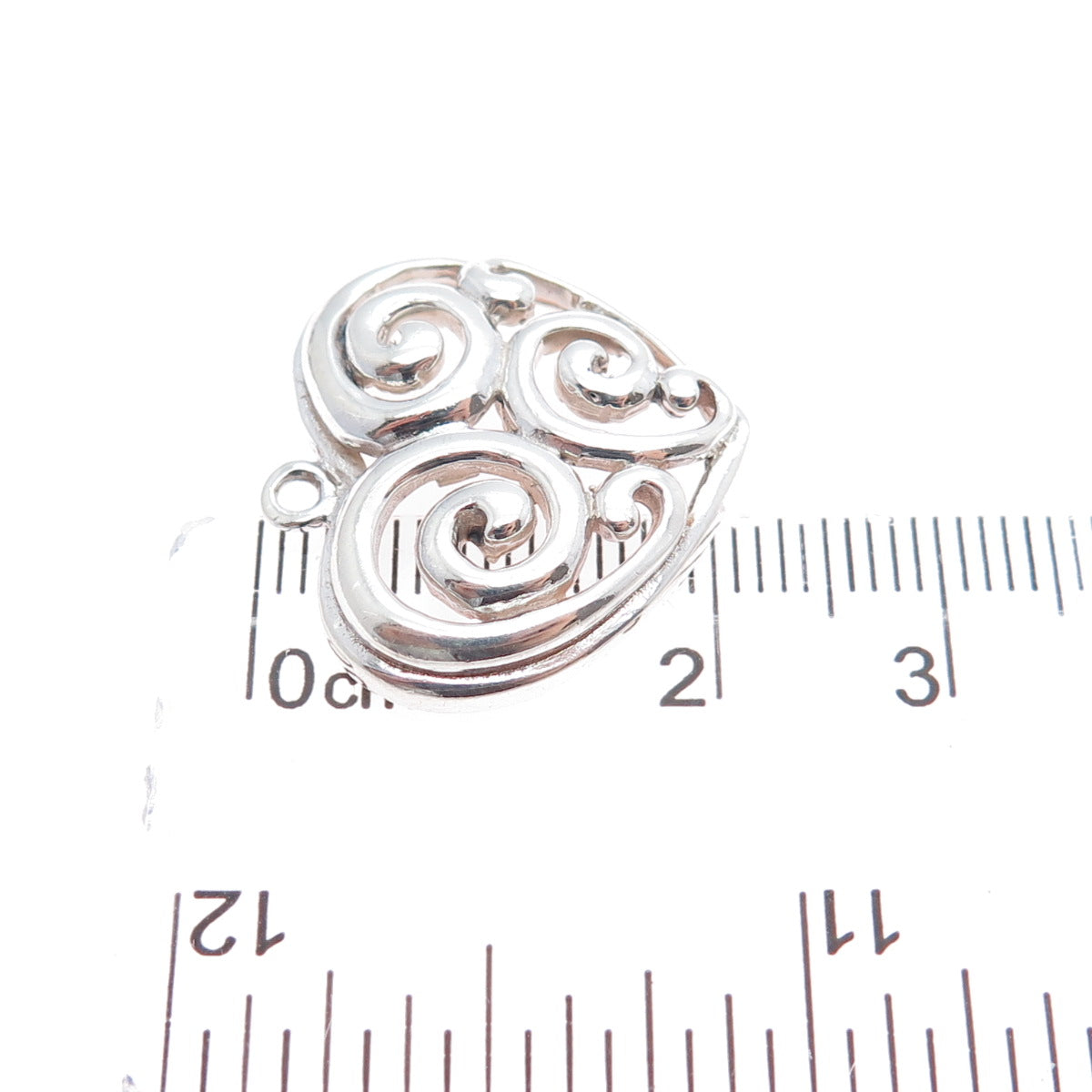 SX SALLY C 925 Sterling Silver Vintage Modernist Swirl Heart Charm Pendant