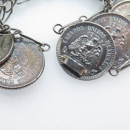 720 Silver Antique 1940s Mexico 20 & 50 Centavos Coin Link Bracelet 7"