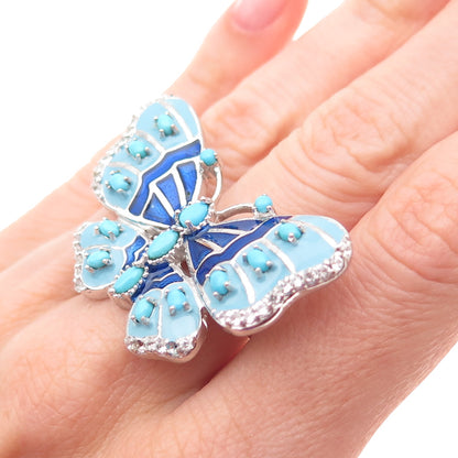 Chuck Clemency Sterling Silver Enamel Real Turquoise Topaz Butterfly Ring Size 8