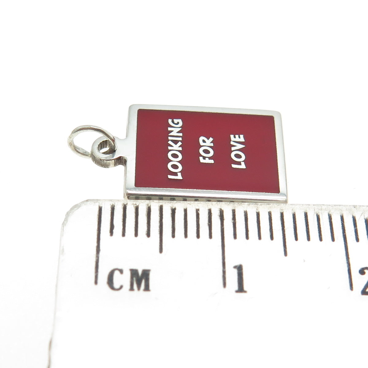 925 Sterling Silver Red Enamel "Looking For Love" Minimalist Charm Pendant