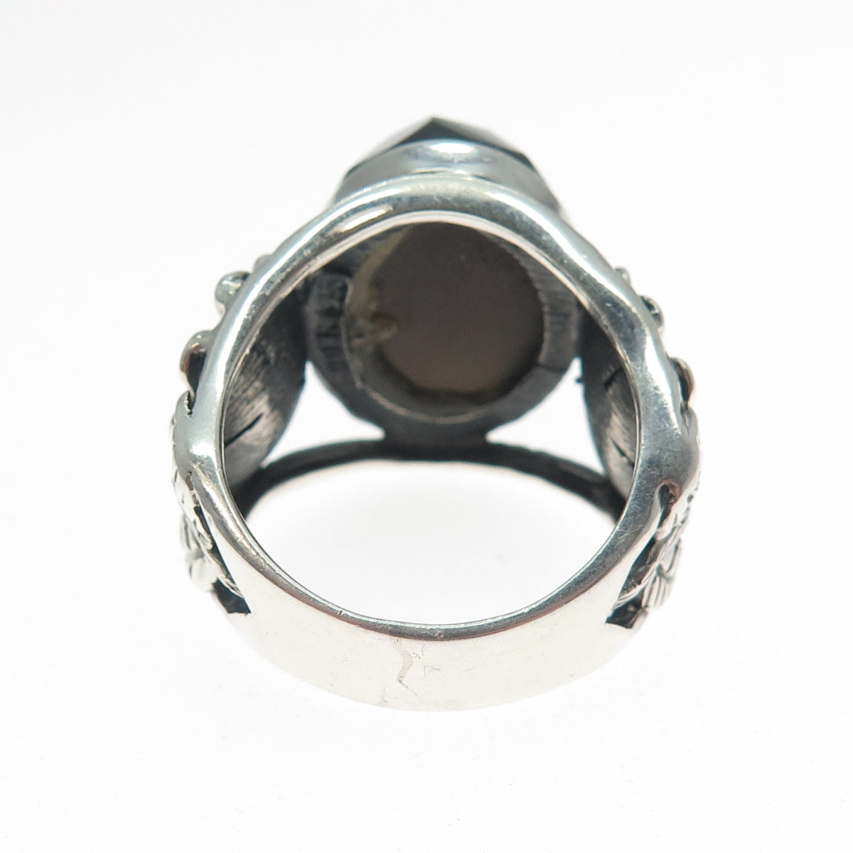 RIDER 950 Silver Vintage Real Black Onyx Flower Blossom Ring Size 9.5