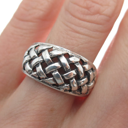 925 Sterling Silver Vintage Woven Oxidized Ring Size 8.25