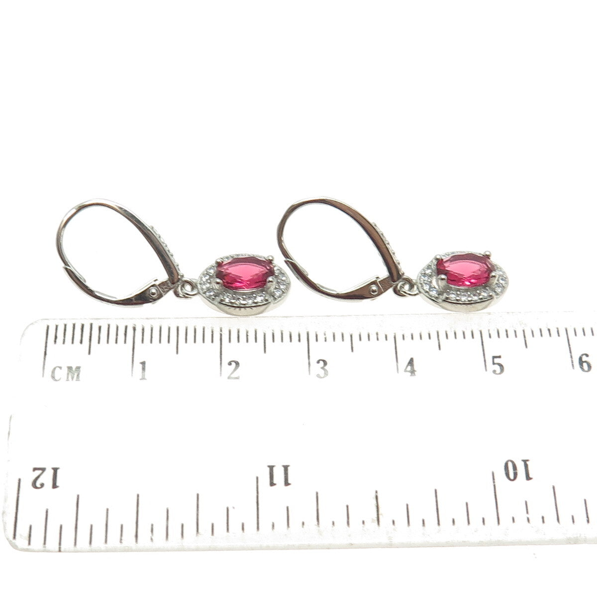 925 Sterling Silver Pink Oval-Cut & White Round-Cut Shaped C Z Dangle Earrings
