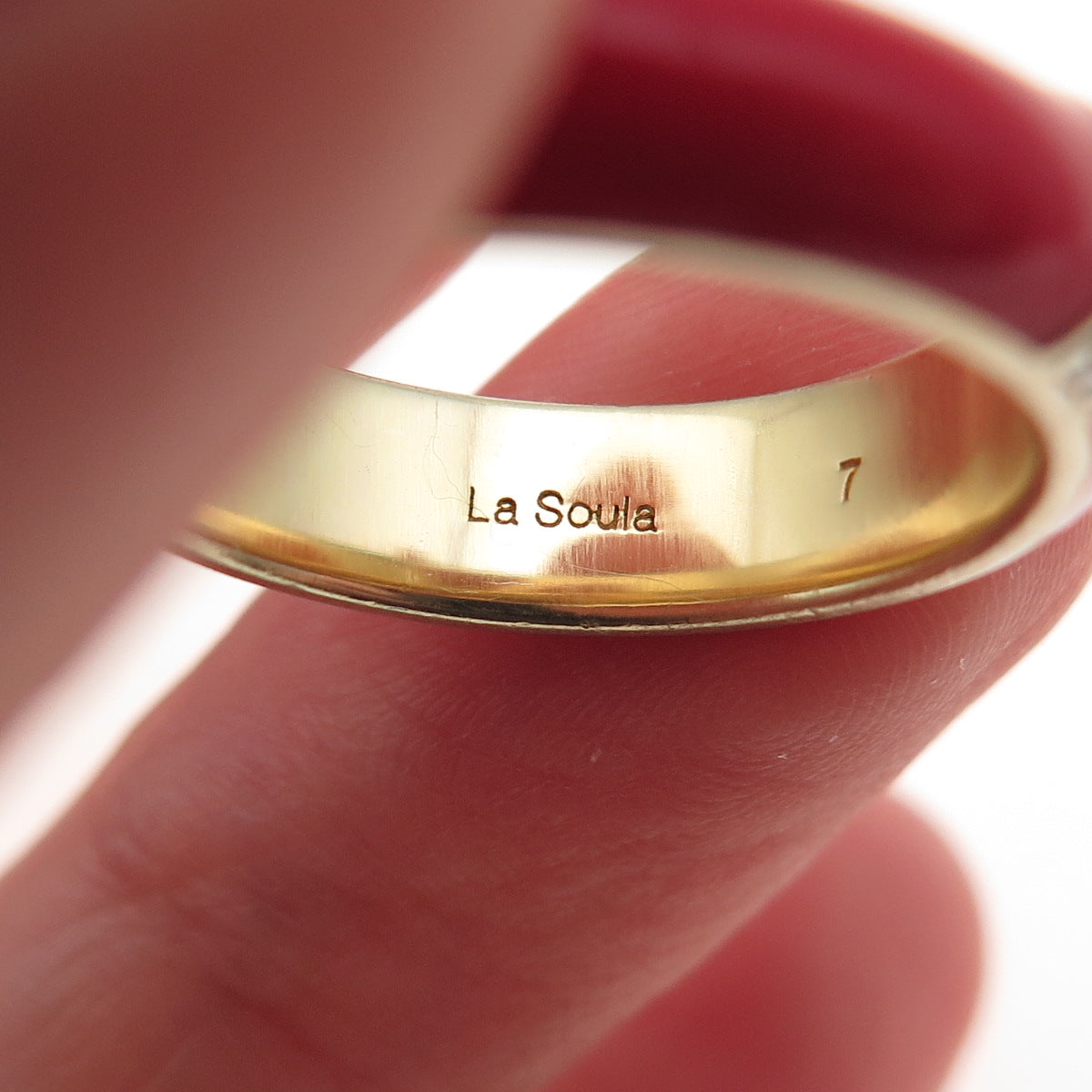 La Soula 925 Sterling Silver Gold Plated Enamel Real Diamond Band Ring Size 7.25