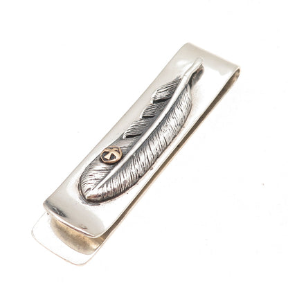 925 Sterling Silver 2-Tone Vintage Eagle Feather Oxidized Money Clip
