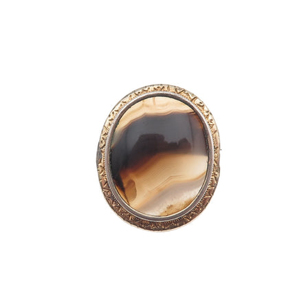 925 Sterling Silver Gold Plated Antique Art Deco Real Agate Pin Brooch