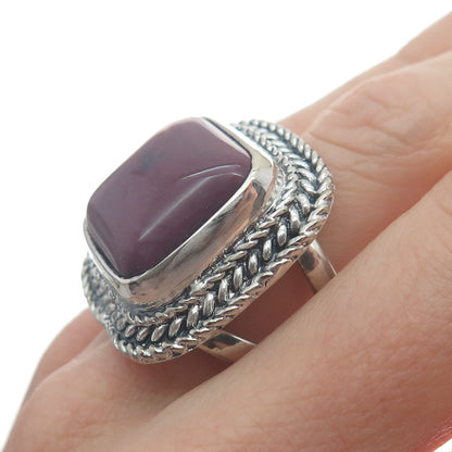 925 Sterling Silver Vintage Real Cushion-Cut Purple Jasper Oxidized Ring Size 8