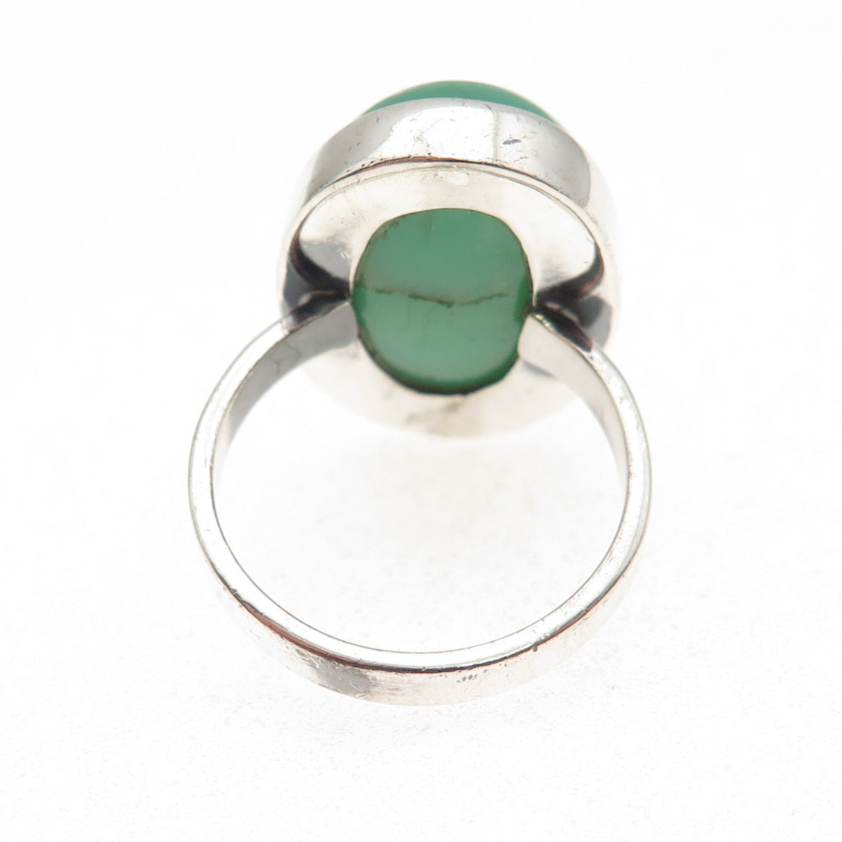 925 Sterling Silver Vintage Real Cabochon Chrysoprase Ring Size 7.75
