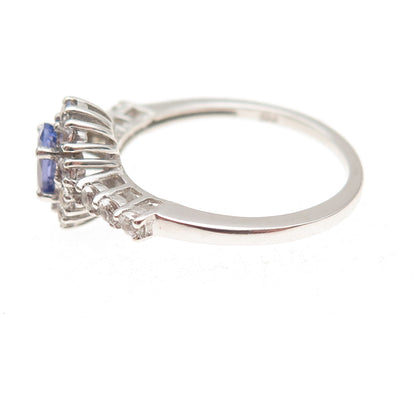 Chuck Clemency 925 Sterling Silver Real Tanzanite & White Topaz Ring Size 8