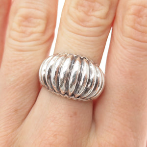 925 Sterling Silver Vintage Modernist Ribbed Dome Ring Size 6.75